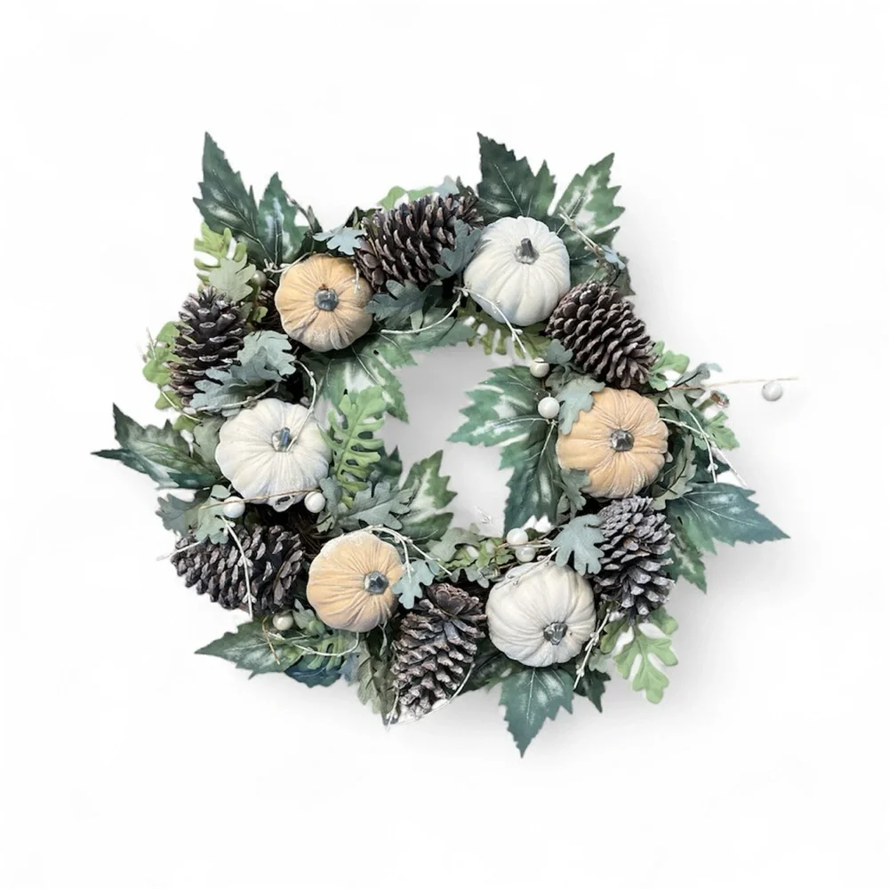 Elegant Holiday Wreath with Pinecones and Pumpkins